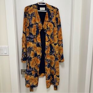 Babaton Navy and Mustard Floral Trench Coat